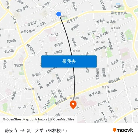 静安寺 to 复旦大学（枫林校区） map