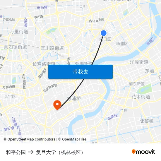 和平公园 to 复旦大学（枫林校区） map