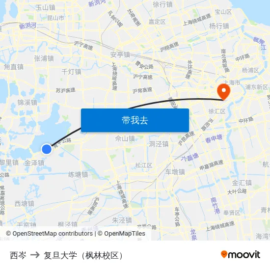 西岑 to 复旦大学（枫林校区） map