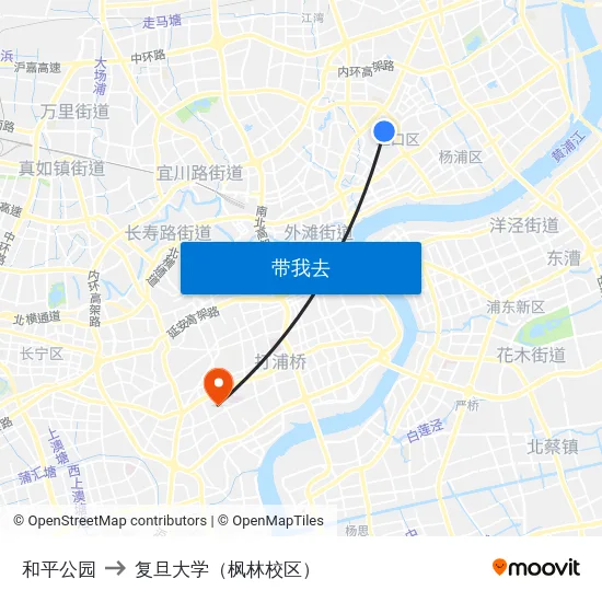 和平公园 to 复旦大学（枫林校区） map