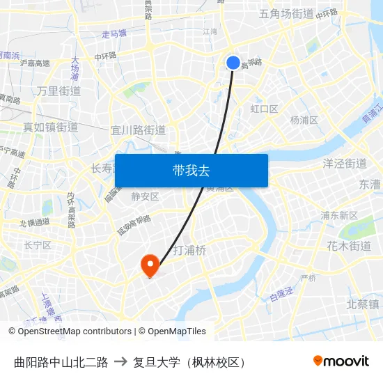 曲阳路中山北二路 to 复旦大学（枫林校区） map