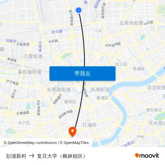彭浦新村 to 复旦大学（枫林校区） map