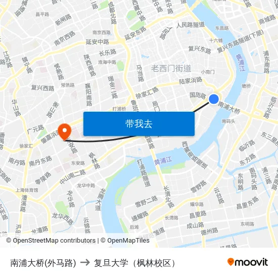 南浦大桥(外马路) to 复旦大学（枫林校区） map