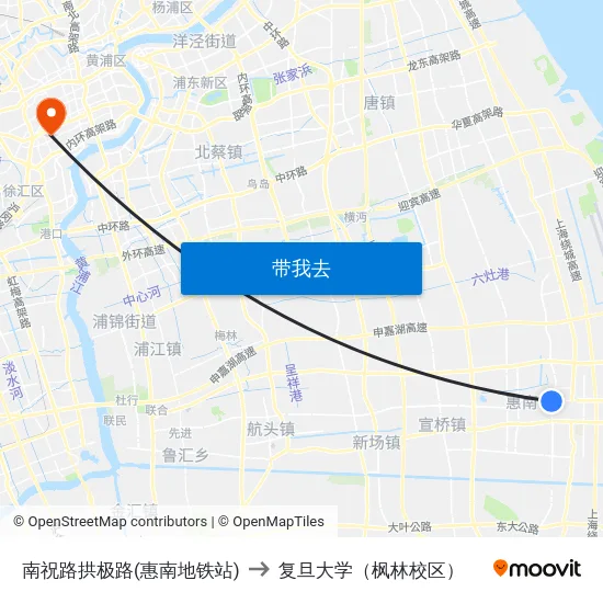 南祝路拱极路(惠南地铁站) to 复旦大学（枫林校区） map