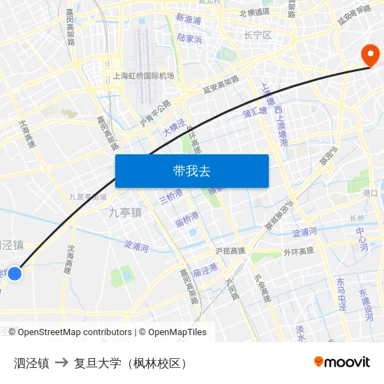 泗泾镇 to 复旦大学（枫林校区） map
