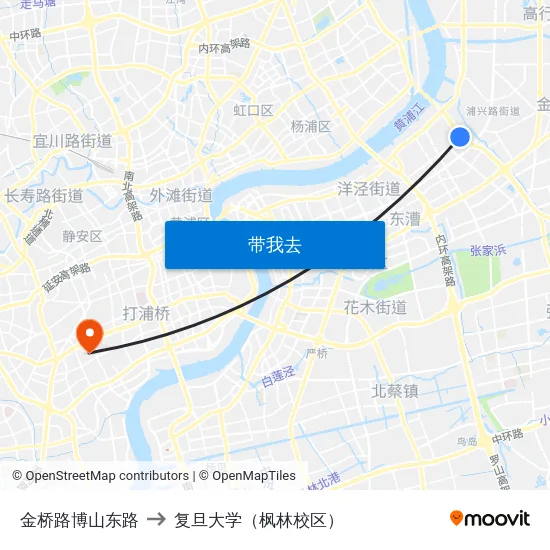 金桥路博山东路 to 复旦大学（枫林校区） map
