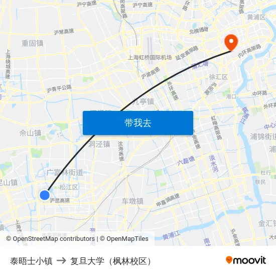 泰晤士小镇 to 复旦大学（枫林校区） map
