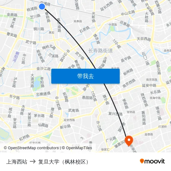 上海西站 to 复旦大学（枫林校区） map