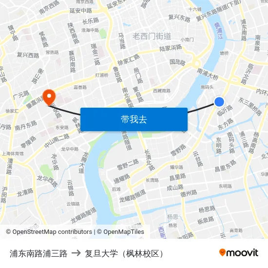 浦东南路浦三路 to 复旦大学（枫林校区） map
