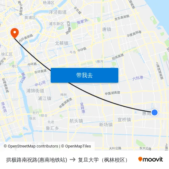 拱极路南祝路(惠南地铁站) to 复旦大学（枫林校区） map
