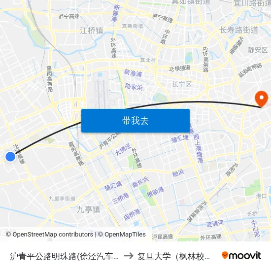沪青平公路明珠路(徐泾汽车站) to 复旦大学（枫林校区） map