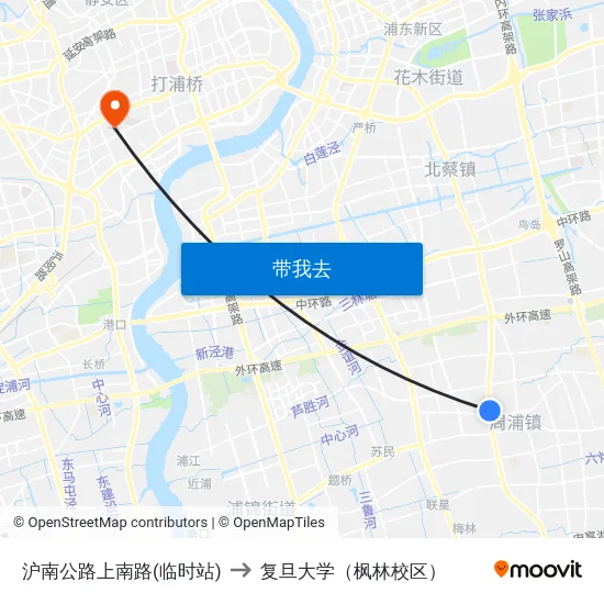 沪南公路上南路(临时站) to 复旦大学（枫林校区） map
