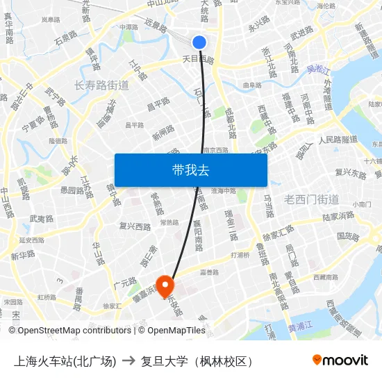 上海火车站(北广场) to 复旦大学（枫林校区） map