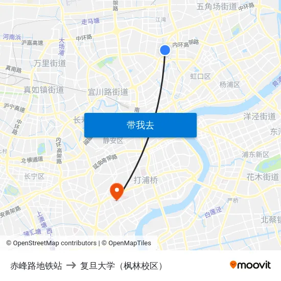 赤峰路地铁站 to 复旦大学（枫林校区） map