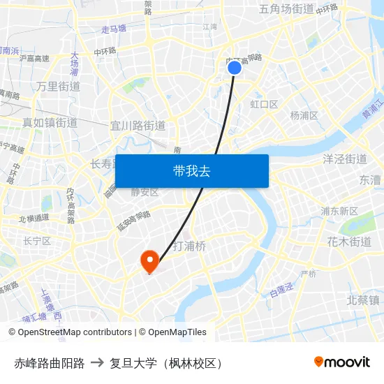赤峰路曲阳路 to 复旦大学（枫林校区） map