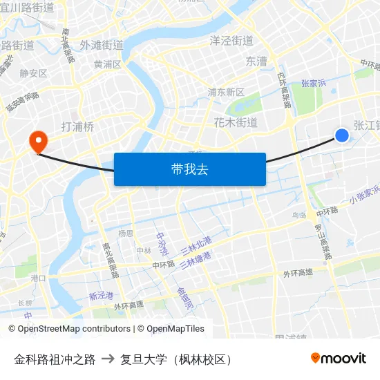 金科路祖冲之路 to 复旦大学（枫林校区） map