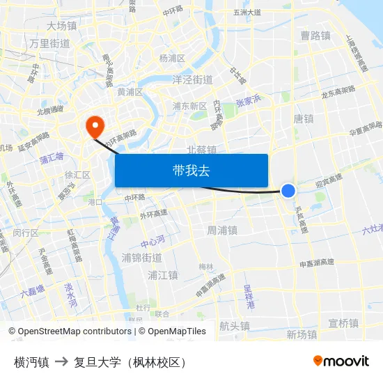 横沔镇 to 复旦大学（枫林校区） map