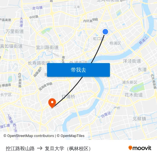 控江路鞍山路 to 复旦大学（枫林校区） map