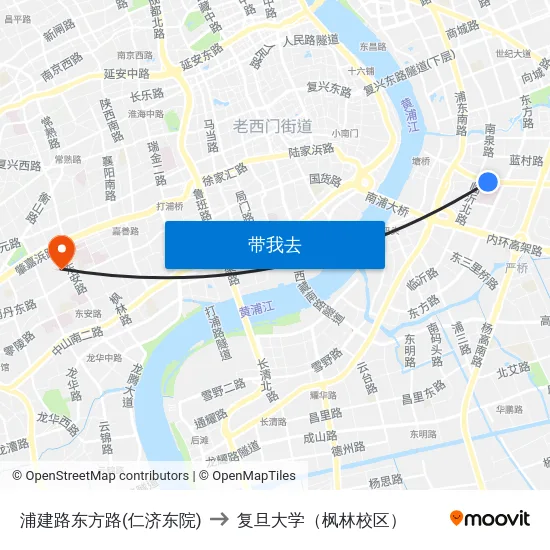 浦建路东方路(仁济东院) to 复旦大学（枫林校区） map