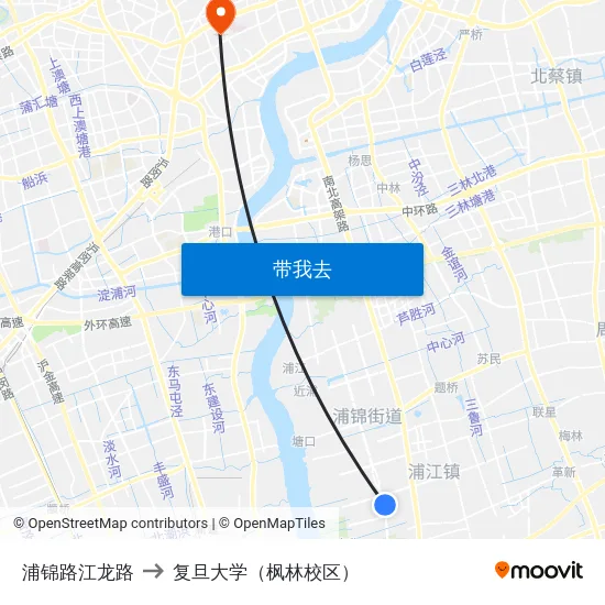 浦锦路江龙路 to 复旦大学（枫林校区） map