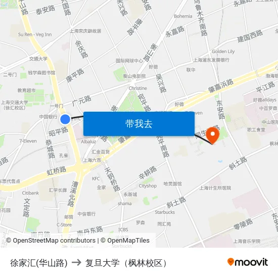 徐家汇(华山路) to 复旦大学（枫林校区） map