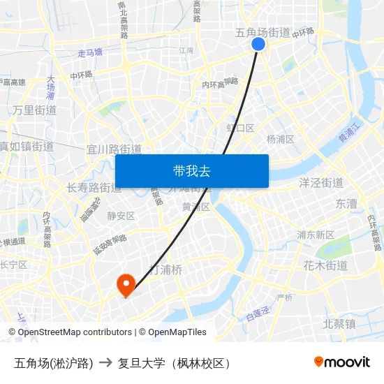 五角场(淞沪路) to 复旦大学（枫林校区） map