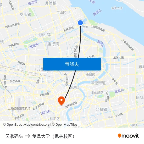 吴淞码头 to 复旦大学（枫林校区） map