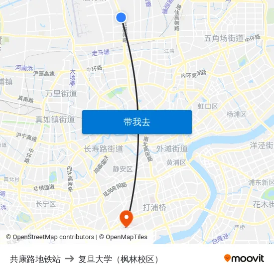 共康路地铁站 to 复旦大学（枫林校区） map
