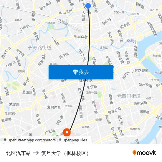 北区汽车站 to 复旦大学（枫林校区） map