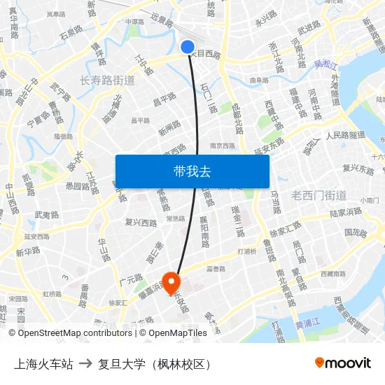 上海火车站 to 复旦大学（枫林校区） map