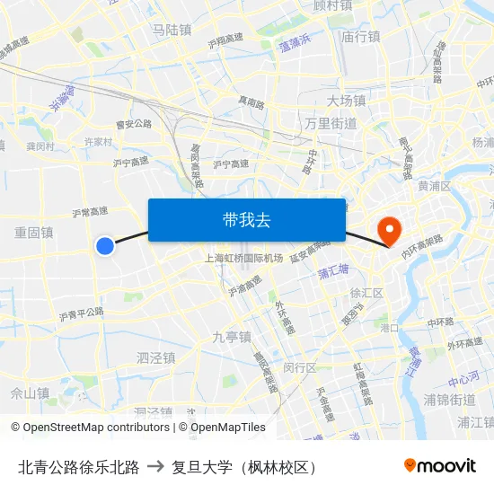 北青公路徐乐北路 to 复旦大学（枫林校区） map