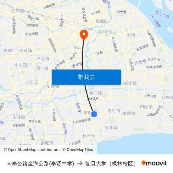 南奉公路金海公路(奉贤中学) to 复旦大学（枫林校区） map