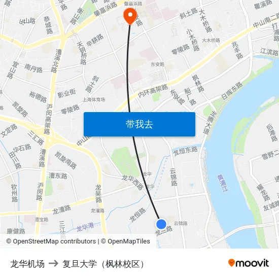 龙华机场 to 复旦大学（枫林校区） map