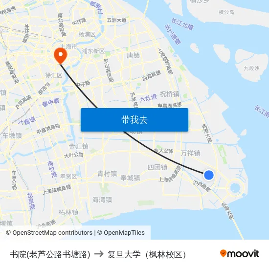 书院(老芦公路书塘路) to 复旦大学（枫林校区） map