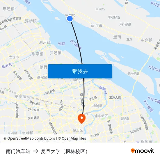 南门汽车站 to 复旦大学（枫林校区） map