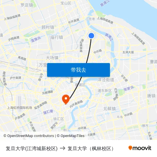 复旦大学(江湾城新校区) to 复旦大学（枫林校区） map