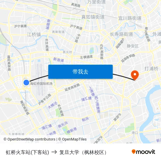 虹桥火车站(下客站) to 复旦大学（枫林校区） map