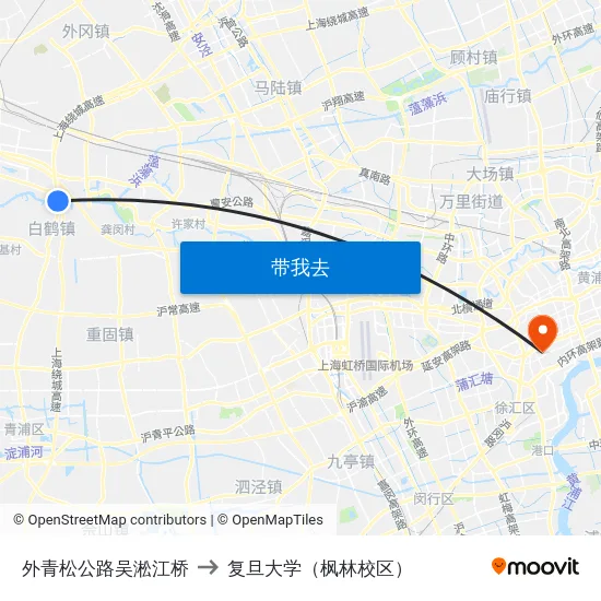外青松公路吴淞江桥 to 复旦大学（枫林校区） map