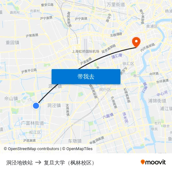 洞泾地铁站 to 复旦大学（枫林校区） map
