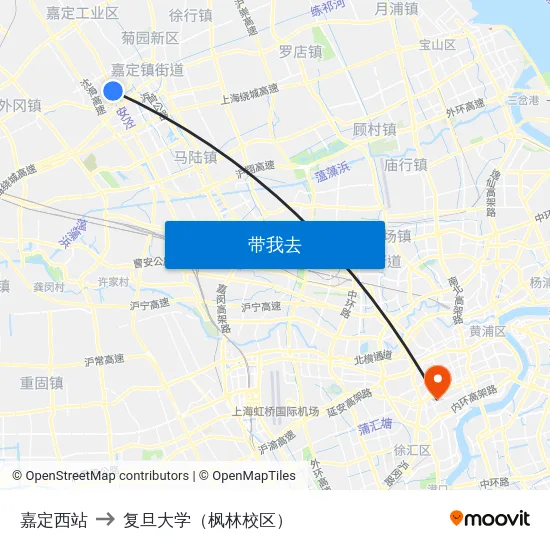 嘉定西站 to 复旦大学（枫林校区） map
