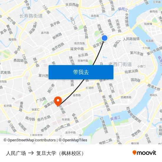 人民广场 to 复旦大学（枫林校区） map