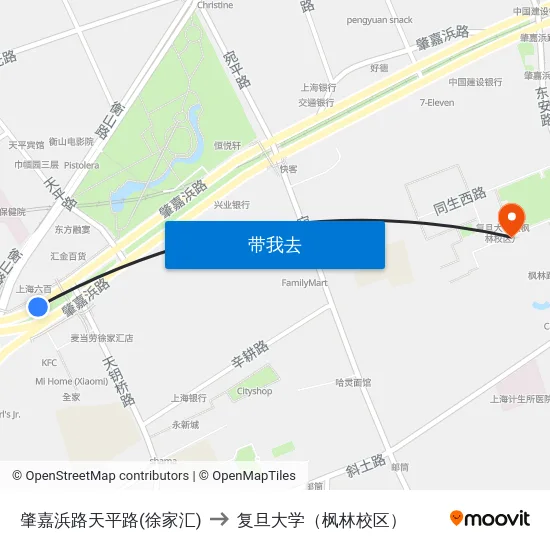 肇嘉浜路天平路(徐家汇) to 复旦大学（枫林校区） map