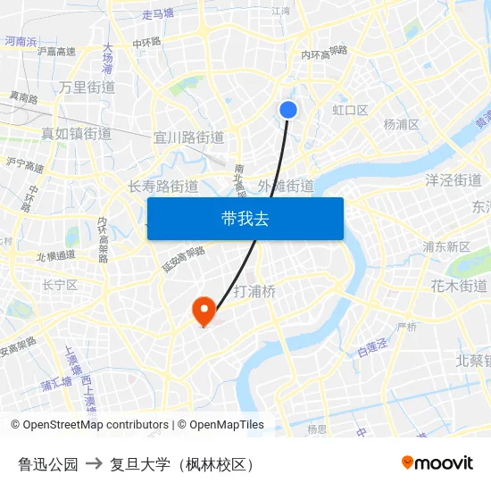 鲁迅公园 to 复旦大学（枫林校区） map