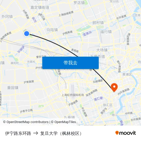伊宁路东环路 to 复旦大学（枫林校区） map
