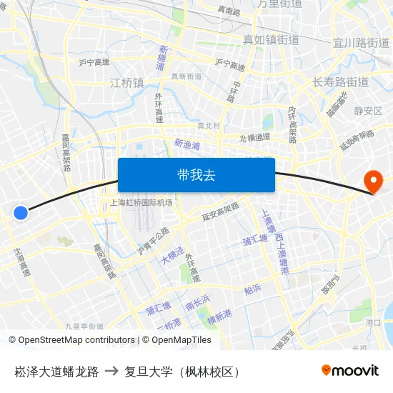崧泽大道蟠龙路 to 复旦大学（枫林校区） map