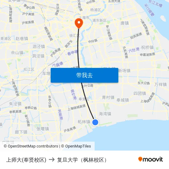 上师大(奉贤校区) to 复旦大学（枫林校区） map
