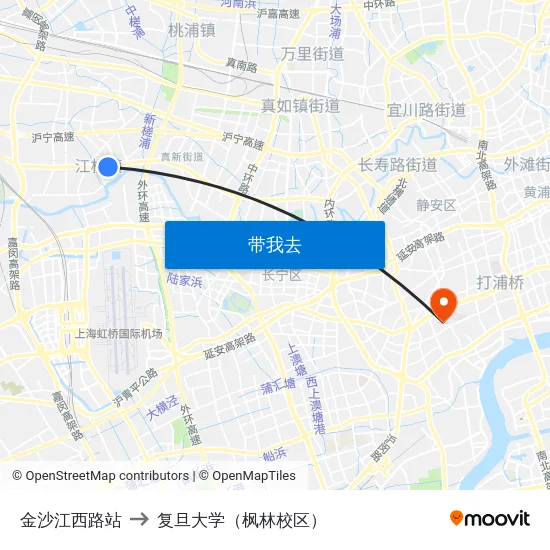 金沙江西路站 to 复旦大学（枫林校区） map
