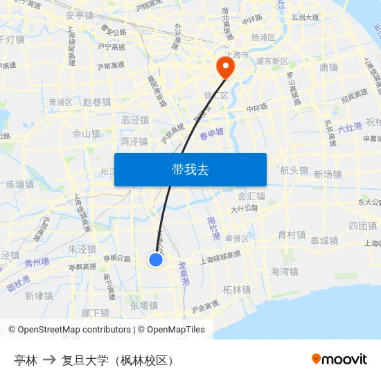 亭林 to 复旦大学（枫林校区） map