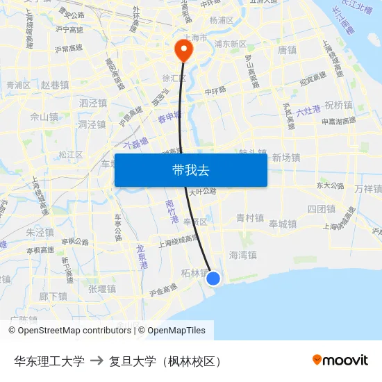 华东理工大学 to 复旦大学（枫林校区） map