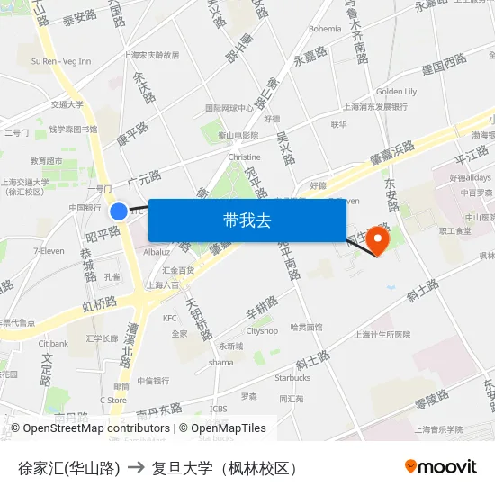 徐家汇(华山路) to 复旦大学（枫林校区） map